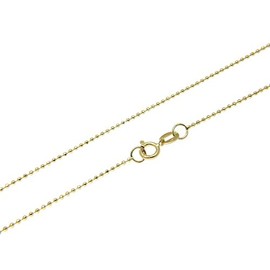 1mm 18K gold plated on solid sterling silver 925 Italian diamond cut BALL bead link chain necklace bracelet anklet with spring ring clasp - inch 30"/75cm