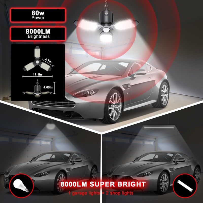 Craftersmark Plug in Garage Light Motion Sensor, 80W 8000LM Motion