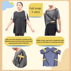 Aylashine Unisex Side Snap Post Shoulder Surgery Shirts ，Tear Away Short Sleeve ，Full Open Adaptive Chemo Clothing Dark Grey (L)