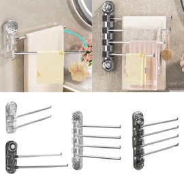 Meiliyizu Towel Rack with Suction Cup, 2 Rails, Silver, Stainless Steel and Plastic, Wall Mounted Towel Organizer for Bathroom