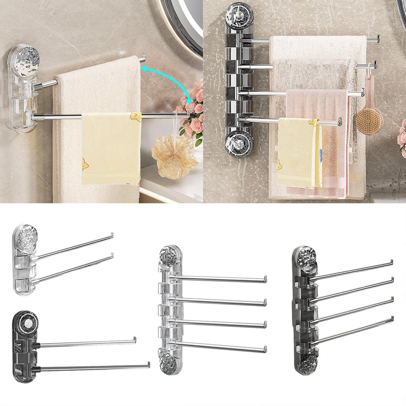 Meiliyizu Towel Rack with Suction Cup, 2 Rails, Silver, Stainless