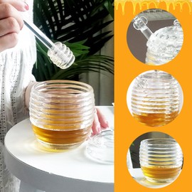 Osuter Transparent Glass Honey Jars with Lid and Honey Spoon for Kitchen at Home for Serving Honey and Syrup
