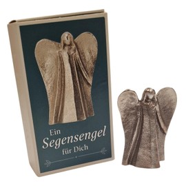 Herzmensch Silberner Kleiner Schutzengel aus massiver Bronze als Engel Geschenk zur Kommunion, Geburtstag, Weihnachten, Firmung 5 cm mit Geschenkschachtel