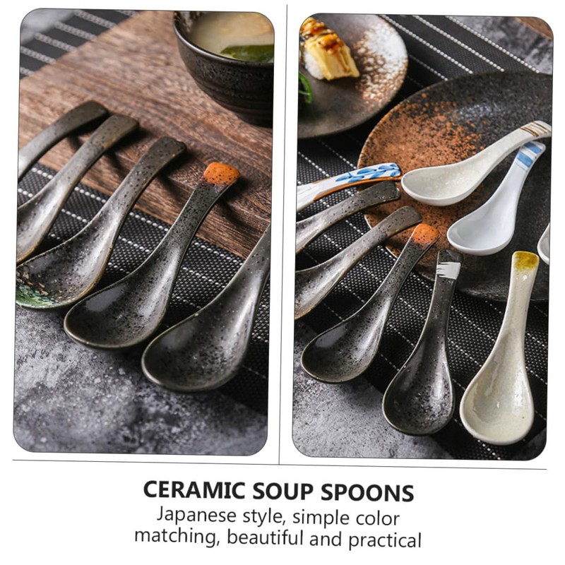BIUDECO 3pcs Japanese Style Ceramic Serving Spoon Kitchen Tool for