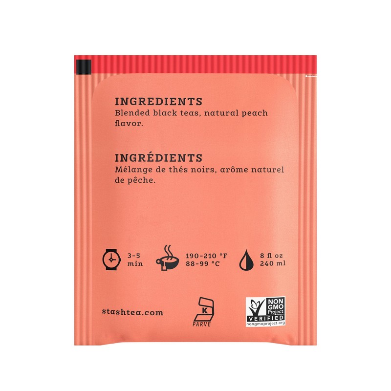 Stash Tea Peach Black Tea, 6 Boxes With 20 Tea