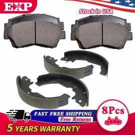EXPPOWER For 1998-2003 Toyota Sienna Front Rear Semi-Metallic Brake Pads & Drum Shoes Kit