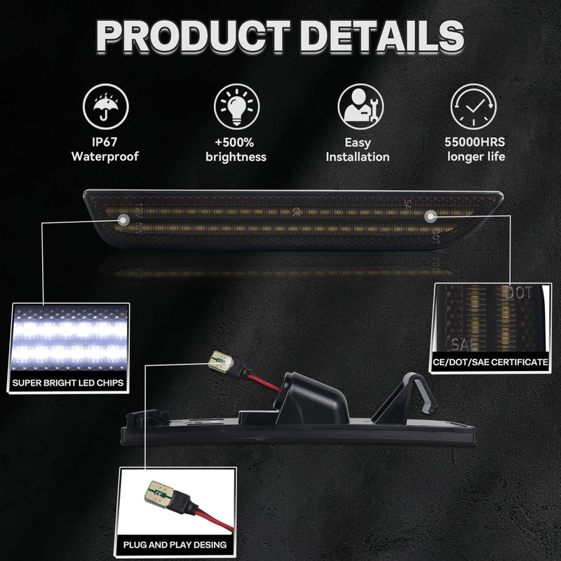 Dynamic White & Red LED Side Marker Lights for Ford