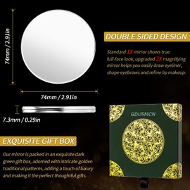 Vintage Bronze Compact Pocket Mirror, 2X Magnifying Double‑Sided Makeup Mirror, One‑Piece Stamped Metal Hand Mirror with Premium Gift Box, Daily travel bags, mirrors, and ladies' gifts(silver)