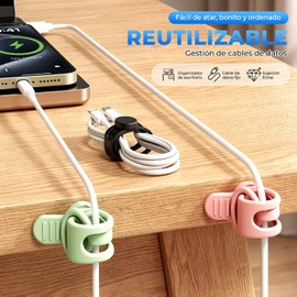 XIANGQIANG 30pcs Organizador de Cables de Datos,Cord Cable Organizer，Bridas de Silicona Multifuncionales,Ldeal para Fijar y Organizar Cables en Hogar, Oficina y Viajes
