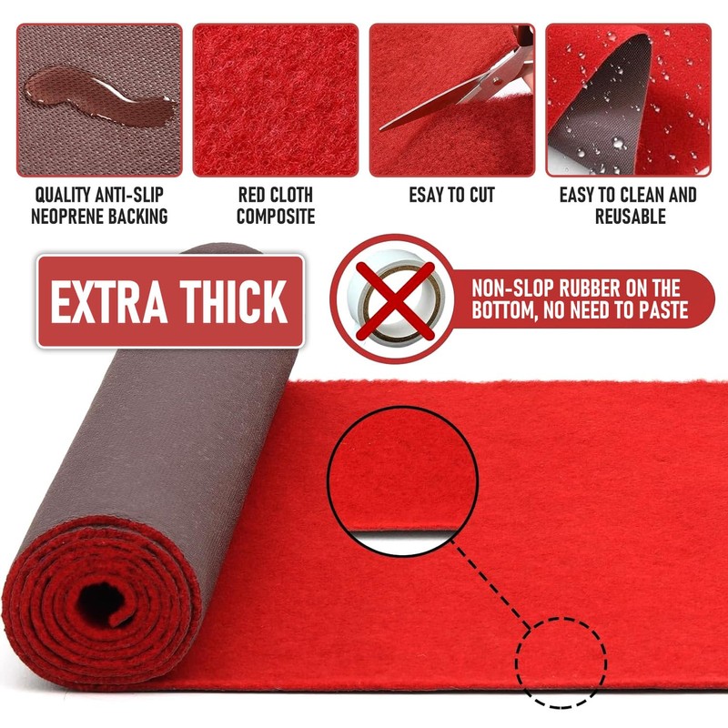 450GSM, 3ft x 20ft Red Carpet Runner for Party, Reusable