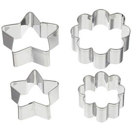 Pearl Metal D-6156 Raffine Stainless Steel Cookie Cutter, Set of 4, Star M, S, Flower M, S