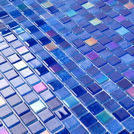 Lovdeco Blue Glass Mosaic Tile for Kitchen Backsplash, Swimming Pool Tiles, Bathroom Shower, Square Glass Tile, Blue, 12 x12 Inches