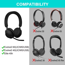 LexRory Replacement Ear Pads for Jabra Evolve2 65 (65MS 65UC USB)/Evolve2 40 (40UC 40MS USB)/Elite 45h Headphones, Black Faux Leather Ear Cushions