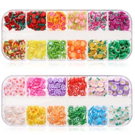 2 Boxes Fruit Slices Charms Crystal Mash Nail Art Slices Clay Fruit Slices Fruit Flower Candy Slices Mini Slices Resin Making Charms for Making Crafts Cellphone Decoration DIY Slime Craft