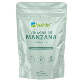 Wellthy Vinagre de Manzana 60 Cápsulas. 550mg cu, Suplemento alimenticio Orgánico, Vegano, Bottle Free                                                
