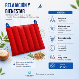 PHALARIS Compresa de Semillas Terapéutica para Microondas 25x25cm Almohadilla Térmica de Alpiste y Arroz con Aromaterapia Compresa Frío y Calor para Alivio de Dolores Musculares y Cólicos