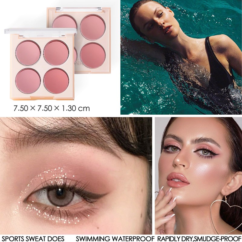 Blushers for Cheeks Make Up, 4-In-1 Pink Blush Palette, Matte