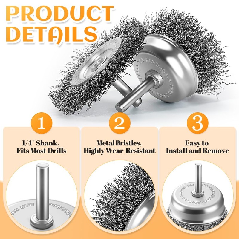 Aongray 10 PCS Wire Brushes for Drill Set, Wire Wheel,