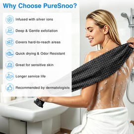 Vzvvzp Blissal Exfoliating Towel, Silver Ion Infused Bath Washcloth for Shower, Durable Body & Back Scrubber for All Skin Types Deep Cleansing, Quick-Dry, 45-Inch Large Size, Black(1 Pack)