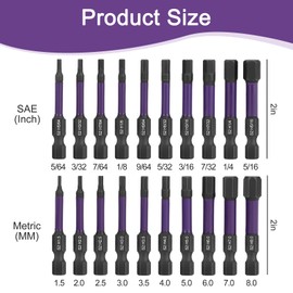Impact Hex Head Allen Wrench Drill Bit Set - 20Pcs S2 Alloy Steel Bits Set, 1/4” Hex Shank with Magnetism, Phosphating Treatment H2-H12 for Assembling Furniture, 50mm Long with Storage Box (Purple)
