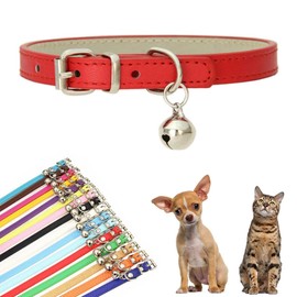Red Dog Collar with Bell, Faux Leather Dog Collar with Bells Pu Basic Boy Dog Collars for XXS XSmall Small Medium Pet Male Dogs Little Cats Tiny Animal, L