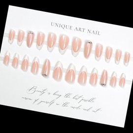 MouyouGlow Press on Nails Kurz,Almond Nude Rosa Weiß French Chrome Glazed Donut Hailey Bieber Strass Fake Nails Kunstnägel mit Nagelkleber,Pink Natural White Tips Diamant Künstliche Fingernägel