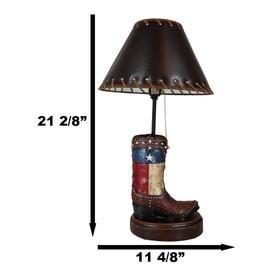 Ebros Gift Faux Tooled Floral Lace Leather Rustic Western Patriotic Texas State Flag Diamonds and Studs Cowboy Boot Hand Painted Desktop Table Lamp with Brown Shade Country Wild West