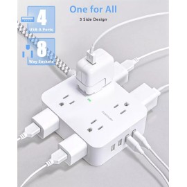 Hanycony Surge Protector Power Strip, HANYCONY 8 Wide Outlets with 4 USB Charging Ports,