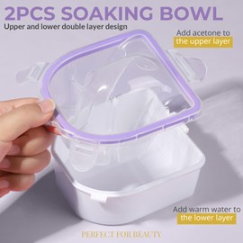 Teenitor Nail Soaking Bowl Kit 2 Soak Off Bowl Nail Soaking Bowl Acetone Proof Soak Off Gel Polish Remover Bowl, Cuticle Peeler Scraper Cuticle Oil Nail File and Nail Buffer Nail Brush, Lavender