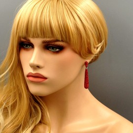 Iris Island Women Bar Style Sparkle Red Crystal Rhinestone Drop Dangle Earrings for wedding prom (Red)