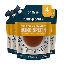 Bare Bones Chicken Bone Broth for Cooking and Sipping, Pasture Raised, Organic, Protein and Collagen Rich, Keto Friendly, 16 oz, Pack of 4