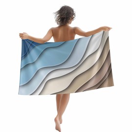 Beach Towel Blue Brown Modern Geometric Bath Pool Towels Ombre Blue Abstract Soft Absorbent Beach Towels Large Quick Dry Lightweight Camping Travel Yoga Gym Swim Towels for Adult Kids 35x70 Inch