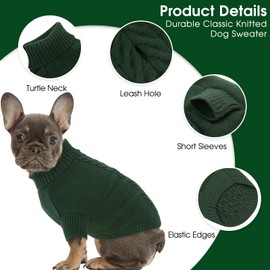 Dog Sweaters for Medium Dogs Classic Turtleneck Dog Christmas Sweater Thick Warm Pullover Male Puppy Pet Stretch Knitwear Fall Winter Clothes with Leash Hole(Green, M)