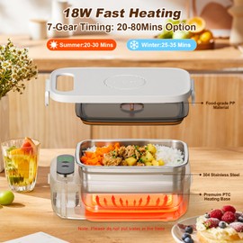 VVU&CCO Electric Lunch Box For Adults, 18W Heated Lunch Box for Men, 1L Stainless Steel, Portable Food Warmer for Office/Picnic/Car/Truck/Work, 7 Timer Self-Heating, No Waiting for Lunch