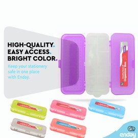 Enday Pencil Box Purple, Plastic Double Deck Pencil Case with 7 Compartments, Box Organizer with Snap Closure for Home and Office