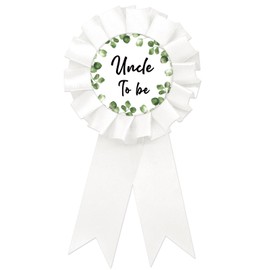 Eucalyptus Uncle To Be Tinplate Badge Pin, Leaves Uncle To Be Pin, Greenery Gender Reveal Brooch Button for Men, White Rosette Best Uncle Ever Award Ribbon, Neutral Baby Shower Party Decoration