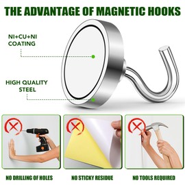 MIKEDE 5 Pack Magnetic Hooks Heavy Duty, 80lbs Strong Magnets with Metal Hooks for Cruise Cabins, Industrial Strength Magnets Hooks Perfect for Hanging Items on Cruise Ships, Refrigerator, Grill