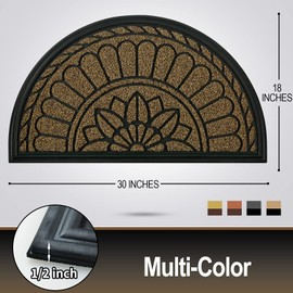 Mibao Half Round Door Mat, Non-Slip Welcome Entrance Way Rug, Durable Rubber Door Mats, Low-Profile Heavy Duty Doormat, Half Circle Rugs for Garage, Patio, High Traffic Areas, 18" x 30", Beige&Brown