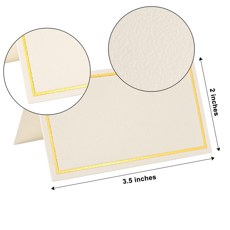KraftiSky 50 Pack Place Cards for Table Setting with Gold