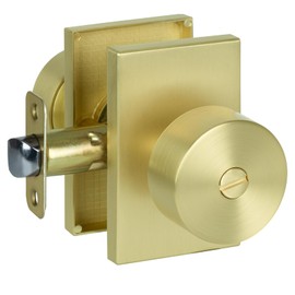 HOSOM Privacy Door Knob, Gold Interior Door Knob with Lock, Rectangle Bedroom Door Knob Handles, Keyless Doorknobs Interior Door Lock for Bedroom, Bathroom