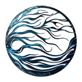 Rajukit Blue Coastal Metal Wall Art – Abstract Art Wall Decor with Ocean Waves Design – Waterproof Outdoor Wall Art for Patio, Bathroom, Garden