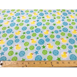New Creations Fabric & Foam Inc, 58/59" Wide 65% Polyester 35% Cotton Fabric, Ducks Print, Good to Make Face Mask Covers. (Ducks on Blue & Green, 3 Yards)
