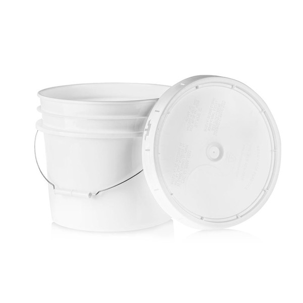 3.5 Gallon White Plastic Bucket & Lid - Durable 90 Mil All Purpose Pail - Food Grade - Contains No BPA Plastic - Recyclable - 1 Pack