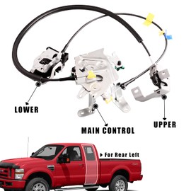 Unikpas Rear Left Door lock latch w/Cable assembly compatible for Ford F250 F350 Super Duty Extended Cab 1999-2007 Driver rear door upper&lower latch repalcement 6C3Z28264A01AA