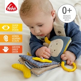Fehn Otter Fabric Book - Feeling Book with Animal Motifs: 8 Pages with Exciting Colours and Functions to Feel, Grip and Amaze - A Perfect Companion for Home and on the Go from 0+ Months