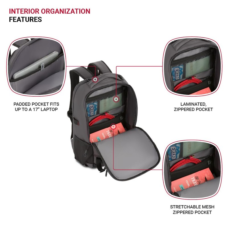 SwissGear Civic Pro Laptop Backpack, Grey, 18"x13.25"x7"
