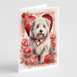 Caroline's Treasures DAC4514GCA7P Old English Sheepdog Valentine Roses Greeting Cards Pack of 8 Blank Cards with Envelopes Whimsical A7 Size 5x7 Blank Note Cards