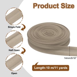 sourcing map 11 Yards Single Fold Bias Tape 9/16 Inch Sewing Bias Tape Seam Binding Tape Hemming Tape for Sewing Carpet Edges, DIY Crafts, Seaming, Piping, Quilting, Light Curry