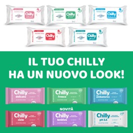 Chilly, Salviettine Intime Lenitivo, Sollievo dai fastidi intimi, con Bisabololo dalle proprietà dermocalmanti, pH 5, Clinicamente Testato, Tessuto 100% Biodegradabile, 6 Confezioni da 12 Salviettine