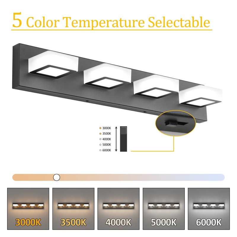 Ralbay 5 Color Temperature Black Vanity Lights for Bathroom Dimmable